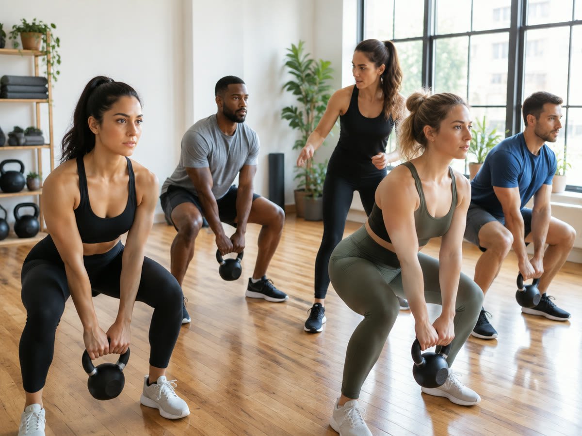 A small group fitness class in a studio