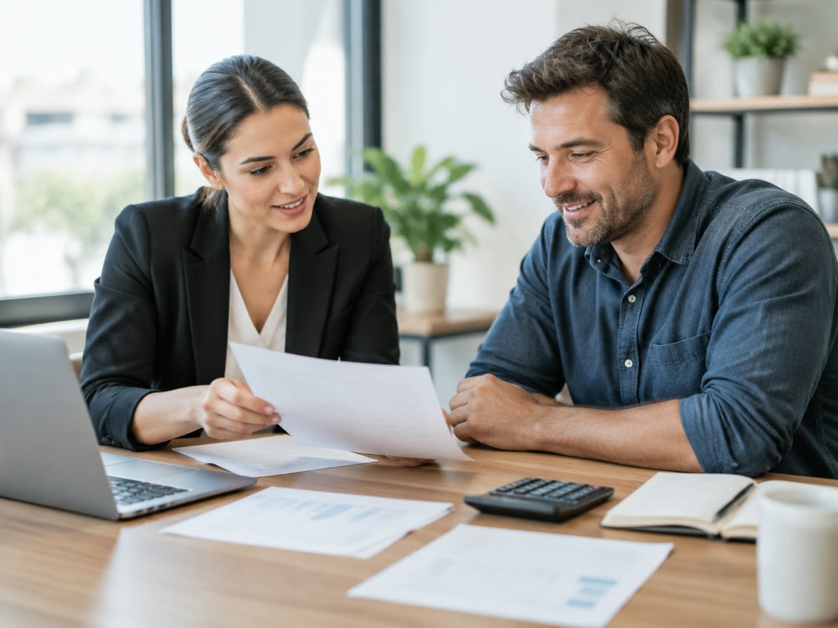 An accountant reviewing documents with a business owner